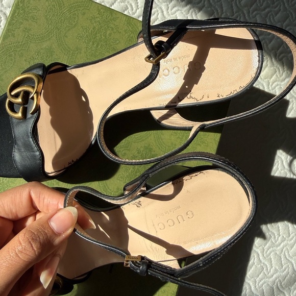 Gucci | Marmont Black Leather Sandals - 39 - Picture 3 of 8